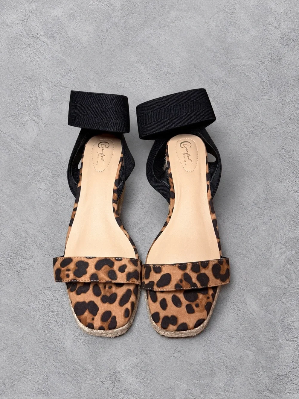 Leopard Print Espadrille Sandals with Black Ankle Strap